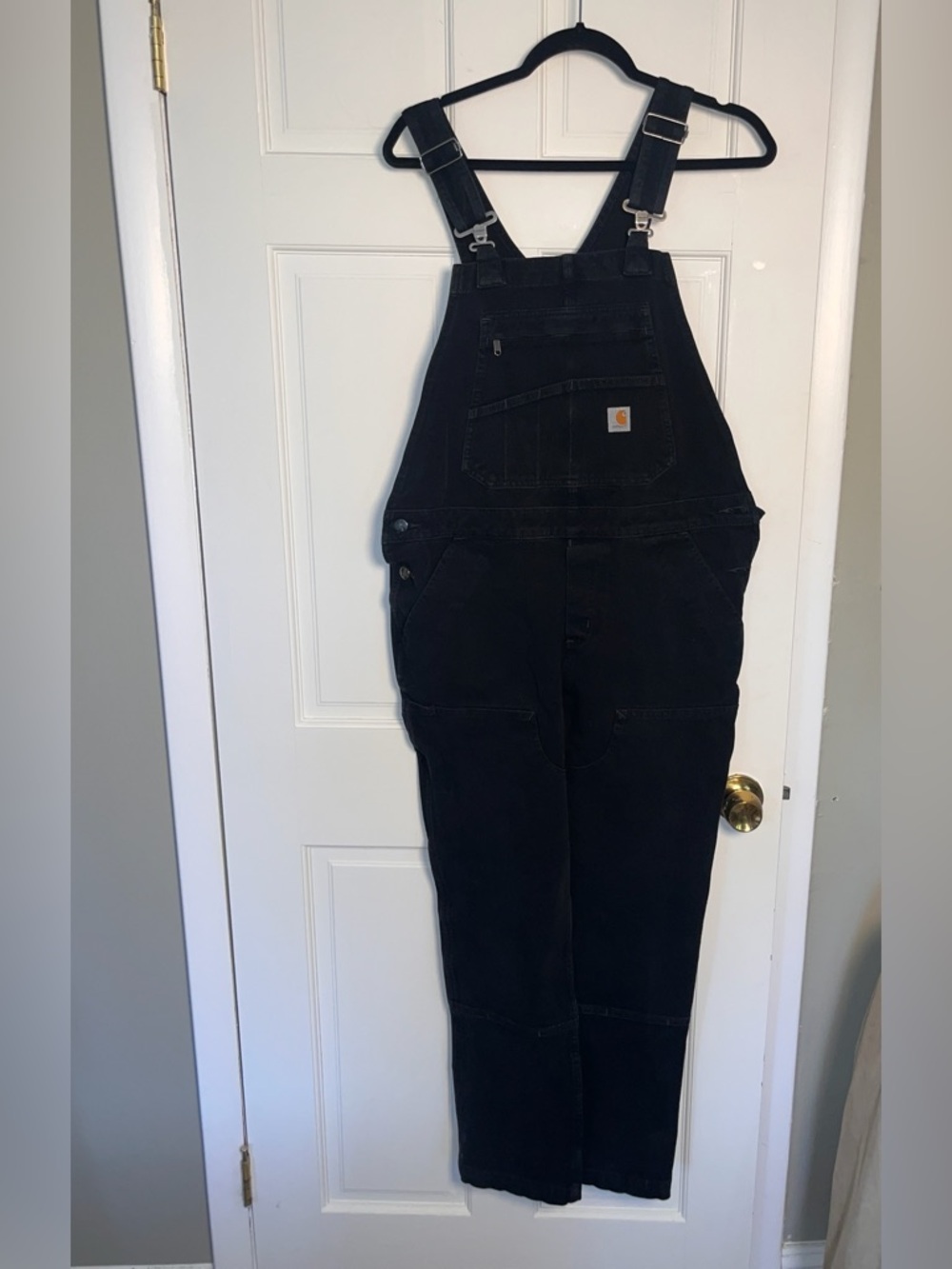 Carhartt Women's Black Bib Overalls Size L 12/14 Regular 96% Cotton Stretch - Picture 1 of 9